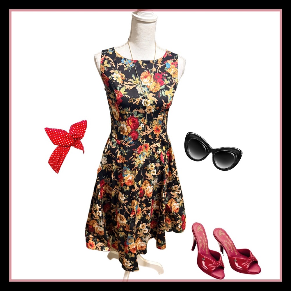Gold Floral Sleeveless Dress